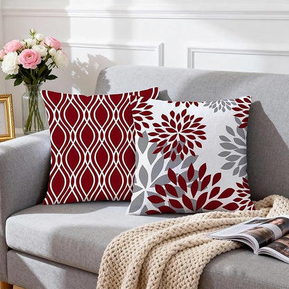 Hexagram Geometric Burgundy Pillow Covers 20x20 Set of 4, Decorative Outdoor Boho Modern Throw Pillow Covers, Home Sweet Home Farmhouse Cushion Case for Couch Sofa Bedroom Indoor Decor(No Insert)