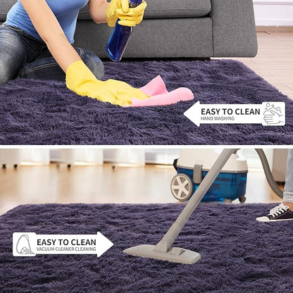Tepook Super Soft Fluffy Rug for Bedroom, Modern Shaggy Fuzzy Kids Rugs for Living Room, Plush Indoor Nursery Home Decor Dorm Carpet with Non-Slip Bottom, Gray Purple, 4 X 6 Feet