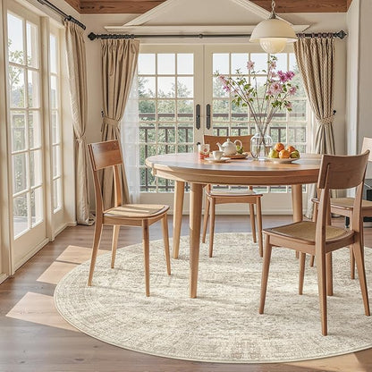 5x5 Beige Round Rug 5ft Living Room Circle Rug Vintage Round Area Rug Non Slip Indoor Carpet for Entryway Dining Room Bedroom