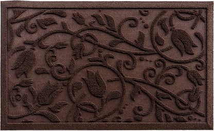 ViveNest Boho Coffee Brown Floral Leaves Outdoor Indoor Entrance Doormats, Absorbent Durable Heavy Duty Welcome Front Door Mat,Thick Natural Rubber Back,Easy Clean Entryway Mat 17x30 Inch, Low Profile