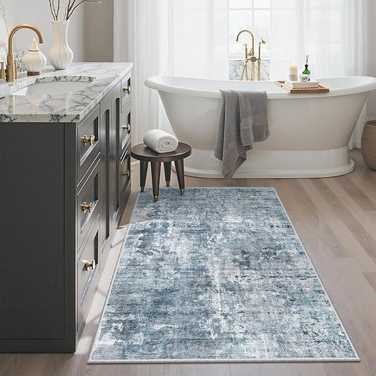 3x4 Rug, Small Area Rug for Kitchen, Entryway, Machine Washable Non-Slip Throw Rug, Vintage Carpet for Nursery Coffee Table Blue/Grey