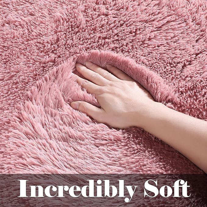 ONASAR Blush Area Rugs for Bedroom Living Room, Fluffy Fuzzy Shag Shaggy 4x6 Bedside Rug, Soft Plush Indoor Floor Carpet for Nursery Kids Girls Boys Teen Dorm Home Office Decor Aesthetic