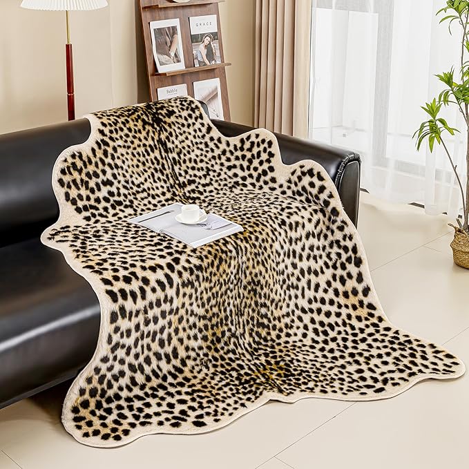 Cheetah Print Rug, Leopard Rug 5.2x7 Faux Animal Print Skin Cheetah Area Rug for Bedroom Living Room Animal Fur Hide Rustic Antelope Multicolor