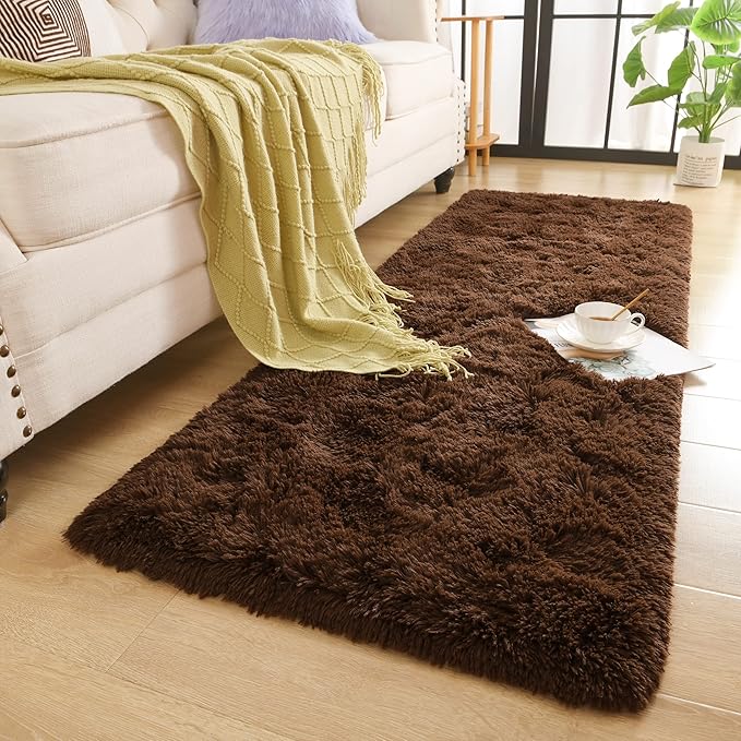 Chicrug Soft Runner Rug for Bedroom Living Room Plush Fluffy Rug 2x10 Feet, Shag Furry Runner Carpet Non Shedding for Nursery Children Kids Girls Room Home Decorative, Coffee