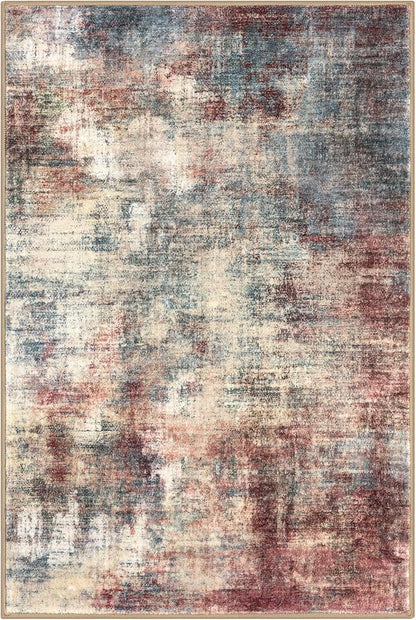 IOHOUZE Small Abstract Area Rug 2x3 Ft Entryway Rugs Washable Door Mat Indoor Entrance, Rubber Backed Throw Rugs, Printed Faux Wool Non Slip Floor Carpet for Foyer Front Door Sink, Red/Multi