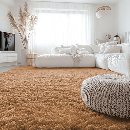 OLANLY 8x10 Machine Washable Large Area Rugs for Living Room, Bedroom, Soft Fluffy Shaggy Bedside Rug, Indoor Floor Carpet for Kids Girls and Boys, Dorms, Nursery, Home Decor Aesthetic, Khaki