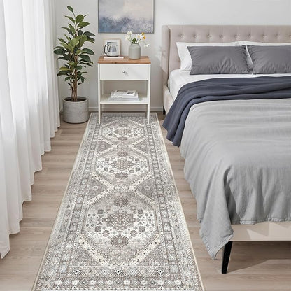 zesthome Washable Runner Rug 2.5x8 - Stain Resistant Entryway Rug,Ultra-Thin Kitchen Rugs, Anti Slip Backing Runner Rugs for Entrance Laundry Room Indoor Hallway (Brown/Beige,2.5'x8')