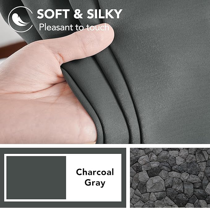 Deconovo Rod Pocket and Back Tab Curtains Room Darkening Curtain Blackout Thermal Insulated Window Curtains for Bedroom 52Wx63L Inch Dark Grey 2 Panels