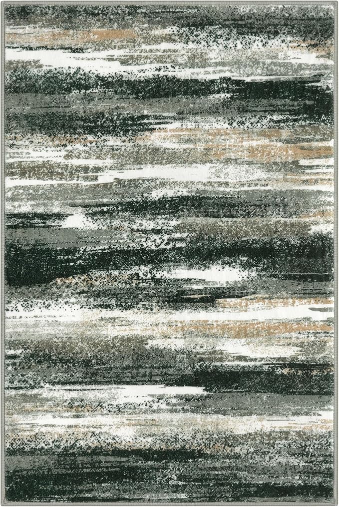 Lansny Modern Abstract Entryway Rug Indoor 2x3 Washable Rug Non-Slip Soft Small Area Rug Forest Green Kitchen Mats Thin Print Faux Wool Floor Carpet Throw Rugs for Entrance Bedroom