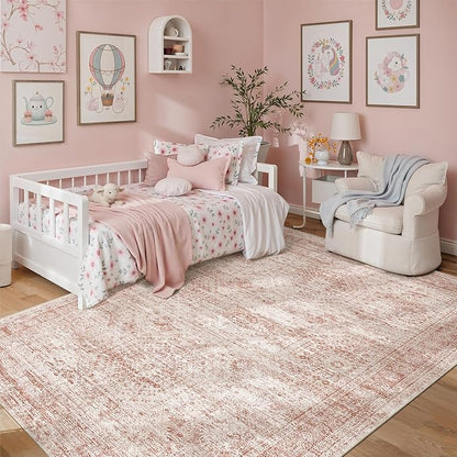 6x9 Area Rug for Living Room Washable Non-Slip Modern Rugs for Bedroom Dining Room Ultra-Thin Indoor Pink Rug