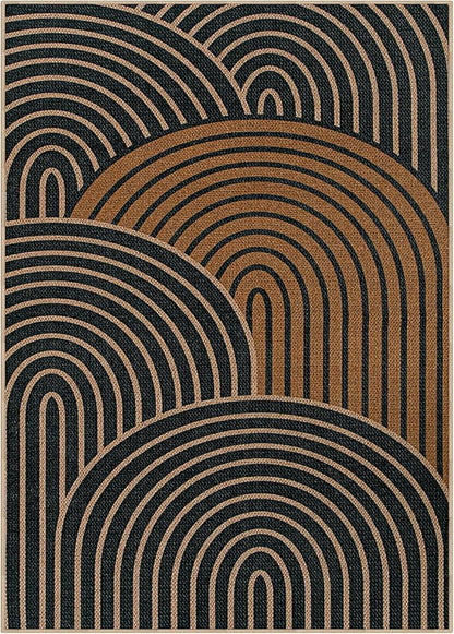 Lahome Enfys Modern Rainbow Easy Jute Carpet, Washable Rugs 5x7 for Living Room Black Farmhouse Dining Room Rug, Contemporary Natural Throw Mat Non Slip Floor Carpet for Office RV Patio