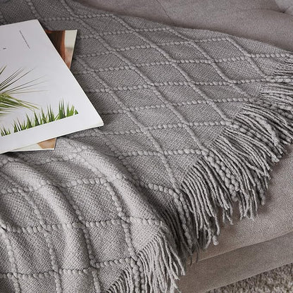 BOURINA Light Grey Throw Blanket 60x80 Inches Throw Textured Solid Soft Sofa Throw Couch Knitted Decorative Blanket