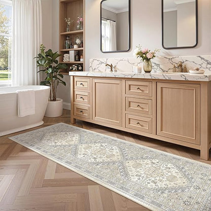 zesthome Washable Runner Rug 2.5x8 - Stain Resistant Entryway Rug,Ultra-Thin Kitchen Rugs, Anti Slip Backing Runner Rugs for Entrance Laundry Room Indoor Hallway (Beige,2.5'x8')