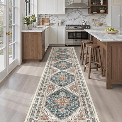 Madane Hallway Runner Rug 2x12, Extra Long Washable Runner Rugs with Rubber Backing, Non Slip Carpet Runner for Hallway, Vintage Rug Runners for Kitchen Laundry Room Entryway (Navy Blue, 2'x12')