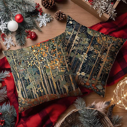Rustic William Morris Inspired Autumn Forest Decor Throw Pillow Covers 18x18 Set of 4,Vintage Botanical Nature Decorative Throw Pillow Covers for Home Bedroom Living Room,Fall Home Room Decor