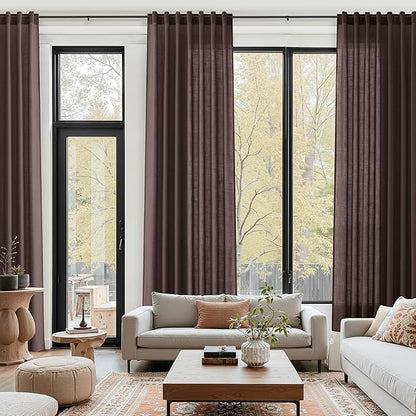 Coffee Brown Linen Curtains for Living Room 105 Inches Long Light Filtering Semi Sheer Curtain Back Tab Luxury Modern Rustic Home Decor Neutral Drapes for Bedroom Dinner Room 52x105, 2 Panels