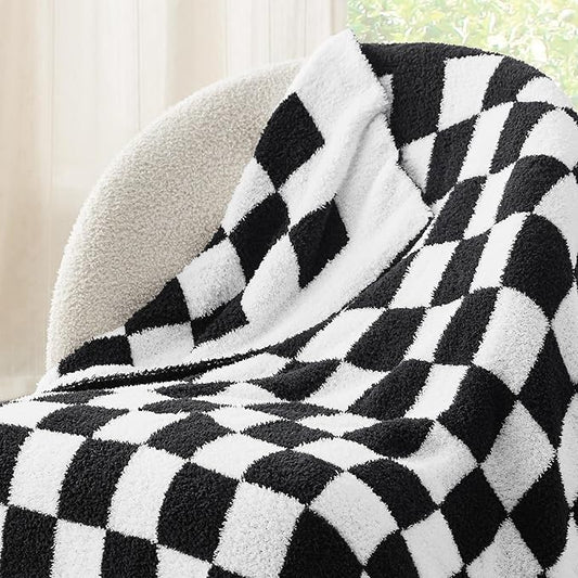 Bedsure GentleSoft Cozy Soft Throw Blanket, Black Checkered Fluffy Blankets, Lightweight Warm Knit All Season Throw Blankets for Couch Bed Sofa, Travel, Birthday Gifts for Women, Men, 50x60 Inches