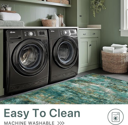 Area Rugs 5x8 for Living Room Bedroom, Modern Abstract Machine Washable Rug, Large Soft Low Pile Floor Carpet with Non Slip Backing for Dining Room, Turquoise