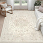 6x9 Area Rugs for Living Room: Vintage Boho Neutral Washable Rug Indoor Soft Large Area Rug Carpet for Bedroom Nursery Farmhouse Dining Room Office Floor Non-Slip Low Pile Under Table Rug Beige White