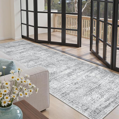 Runner Rug 3x8 Washable Non-Slip Hallway Runner Rugs for Kitchen Bathroom Laundry Room Grey Vintage Floor Carpet Runners for Hallways Entryway