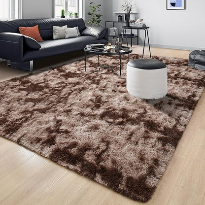 Tepook Soft Fluffy Rugs for Bedroom, 4x6 Area Rug for Living Room, Modern Shaggy Room Rug for Kids Boys Girls, Plush Throw Rugs Indoor Nursery Home Decor Rug with Non-Slip Bottom, Tie-Dyed Coffee