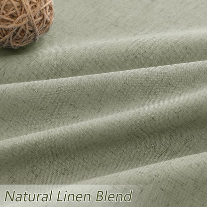 Sage Green 100% Blackout Linen Curtains 120 Inch Length 2 Panels Set for Living Room Bedroom Back Tab Thermal Insulated Black Out Drapes Room Darkening Farmhouse Style for Bedroom Window Curtains