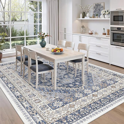 zesthome 8x12 Area Rugs,Stain Resistant Washable Rug,Ultra-Thin Rugs for Living Room,Bedroom,Non-Slip Backing Home Decor Large Area Rug (Blue/Beige,8'x12')