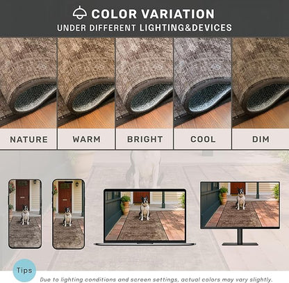 Hazo Haus Brown Rug for Living Room 10x12 - Large Vintage Western Eclectic Unique Neutral Taupe, Washable Low Pile Non-Slip Area Rug for Dining Under Table, Bedroom Under Bed, Home Office