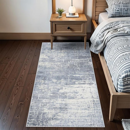 2x6 Non-Slip Entryway Area Rugs: Washable Stain Resistant Kitchen Carpet Low Pile Printed Doormat Soft Nursery Runner Vintage Abstract Floor Mat for Hardwood Bedroom Home Decor for Family(2x6,Blue)