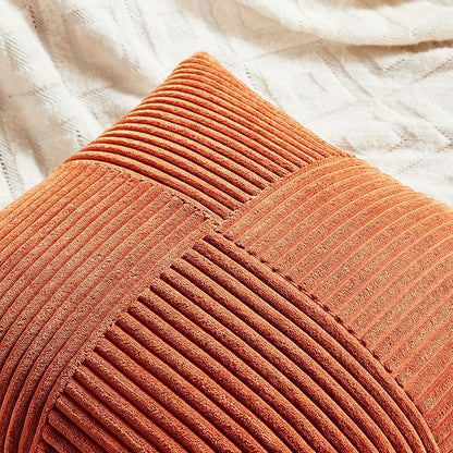 Fancy Homi Set of 2 Burnt Orange Lumbar Decorative Throw Pillow Covers 14x22 Inch for Living Room Couch Bed, Boho Farmhouse Fall Home Decor, Soft Corduroy Corss Patchwork Cushion Case 35x55 cm