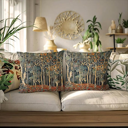 Rustic Autumn Forest Pillow Covers 18x18 Set of 2, Fall Home Room Decor, Vintage Botanical Nature William Morris Inspired Decorative Throw Pillow Covers for Home Bedroom Living Room