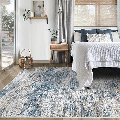 XLUEZ 5x7 Area Rugs for Living Room, Washable Modern Abstract Large Area Rug Neutral Soft Non Slip Kids Rug Stain Resistant Indoor Carpet for Bedroom Nursery Dining Room Playroom(BlueWhite, 5'x7')