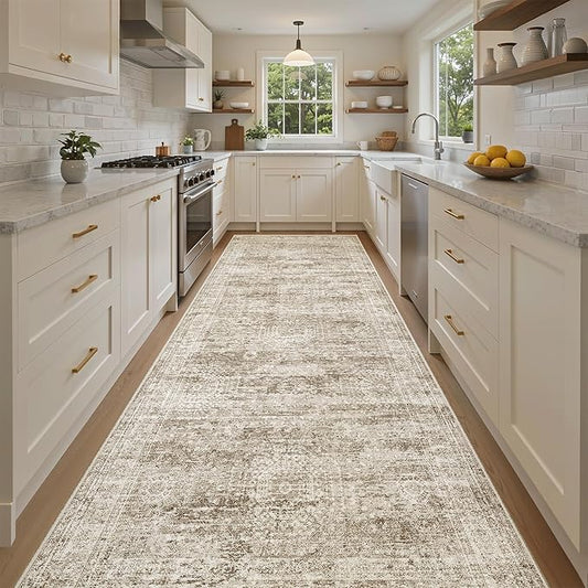 4x10 Wide Hallway Runner Rug: Washable Soft Rug Runners for Living Room Bedroom Ktichen, Stain Resistant Low Pile Area Rugs Non Slip Floor Carpet (Brown, 4x10)