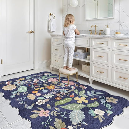 4x6 Living Room Area Rugs: Washable Boho Bedside Rug Non-Slip Floral Small Low Pile Carpet for Kitchen Bedroom Non-Shedding Floor Mat for Kids Room Office Durable Mat for High traffic Area(4x6，Purple)