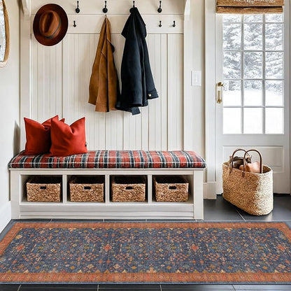 Hazo Haus Navy Blue Runner Rug 2x6 for Kitchen, Hallway, Mudroom, Laundry Room, Bathroom, Washable Non Slip Non Skid Rubber Backing Low Pile Stain Resistance
