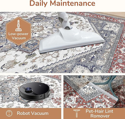 OPPODREAM Soft Entryway Rug 2x8, 2x8 Rug Runner, Washable Hallways Carpet 2 x 8 with Non Slip Backing, Low-Pile Bedside Carpet 2 x 8, Long, Faux Cashmere, Red & Grey
