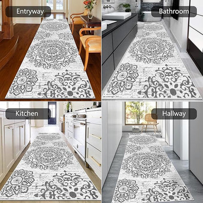 HEBE Hallway Runner Rug 3'x10' Washable Vintage Distressed Area Rugs Non Slip Laundry Rug Runner Boho Floor Carpet Runners for Hallways Entryway Laundry Room Kitchen Bathroom