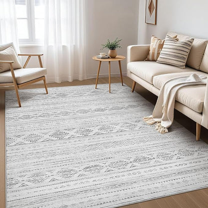 Nakagishi 10x14 Area Rug Living Room: Washable Boho Large Neutral Soft Farmhouse Modern Rugs Stain Resistant Moroccan Non-Slip Indoor Carpet for Bedroom Nursery Kids Office Dining Room- Dark Grey