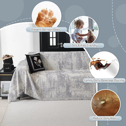 MYSKY HOME Sectional Couch Cover Sofa Covers for Sectional Sofa L Shape Chenille Couch Protector Grey Geometric for Dogs Pets Couch Throw Cover Washable Durable for Home Decor, 91" X134"