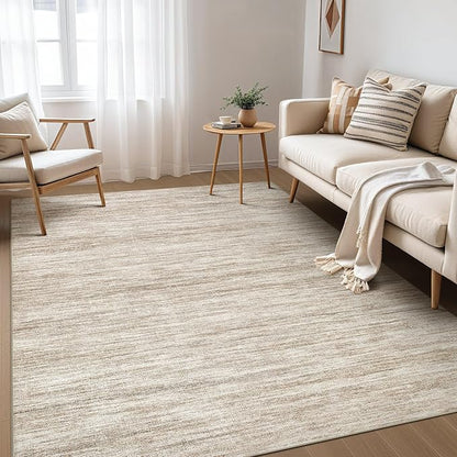 Nakagishi 5x8 Area Rugs Living Room: Washable Large Vintage Rug Neutral Non-Slip Soft Stain Resistant Indoor Carpet for Bedroom Nursery Dining Room Office Playroom - Brown-01