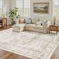 Madane 5x7 Area Rugs for Living Room, Washable Vintage Natural Rug with Non-Slip Backing, Soft Floral Print Throw Rugs Floor Low Pile Carpet for Bedroom Dining Room Farmhouse (5 x 7, Brown/Ivory)