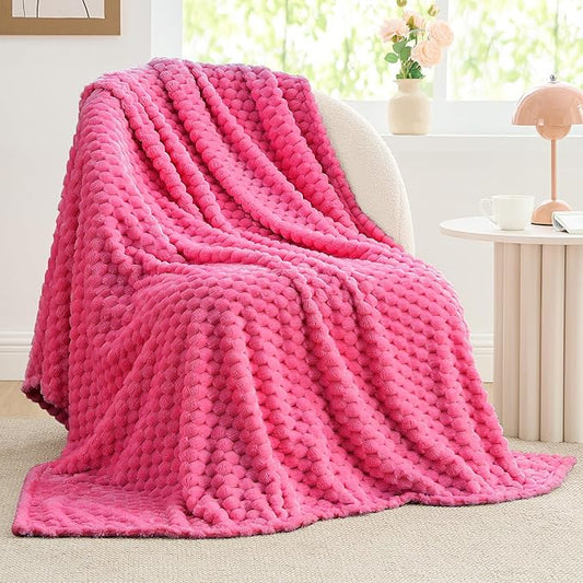 BEDELITE Fleece Twin Blankets for Couch & Bed - 3D Jacquard Decorative Hot Pink Blanket, Super Soft and Cozy Warm Fuzzy Blanket All Seasons Suitable, 60x80Inches