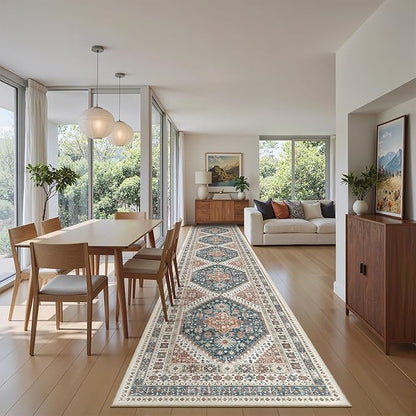 Madane Hallway Runner Rug 2'6''x14' Kitchen Runner, Non Slip Vintage Runners for Hallways Washable Kitchen Rugs Soft Low Pile 2.5x14 ft Rug Runner for Laundry Room, Entryway and Bedroom, Navy Blue