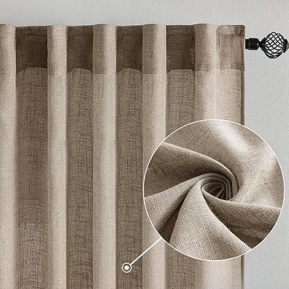 MIULEE Taupe Grey Linen Curtains 96 Inches Long 2 Panels for Bedroom Living Room, Soft Linen Textured Window Drapes Semi Sheer Light Filtering Back Tab Rod Pocket Farmhouse Modern Burlap Look Decor