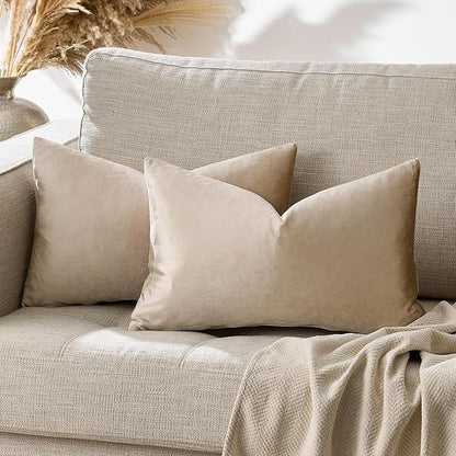 GIGIZAZA Velvet Taupe Decorative Throw Pillow Covers Couch Pillow Lumbar Cushion Cover 12x20 Pack of 2