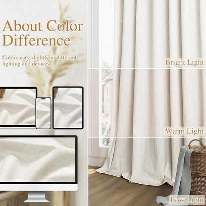 Guken Cream 100% Blackout Linen Curtains 108 Inch Length 2 Panels Set for Living Room Bedroom Back Tab Thermal Insulated Black Out Drapes Room Darkening Farmhouse Window Curtains 52x108
