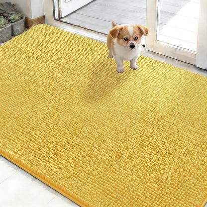 OLANLY Dog Door Mat for Muddy Paws 48x30, Absorbs Moisture and Dirt, Absorbent Non-Slip Washable Doormat, Quick Dry Chenille Mud Mat for Dogs, Entry Indoor Entryway Carpet for Inside Floor, Yellow