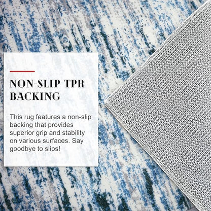 Lansny Modern Abstract 8x10 Large Machine Washable Living Room Rug Non-Slip Soft Bedroom Area Rug Grey Blue White Thin Print Faux Wool Carpet Throw Rugs for Nursery Playroom Dining Room Indoor