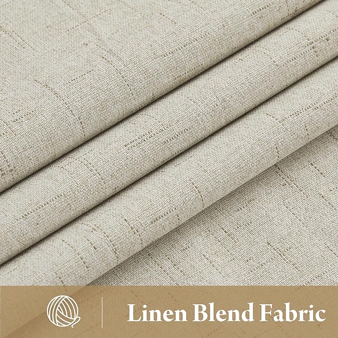 RYB HOME 100% Blackout Linen Curtains 84 inches Long 2 Panels Set, Thermal Insulated Privacy Natural Faux Linen Boho Farmhouse Curtain Panels for Living Room Bedroom, 52" W x 84" L, Beige