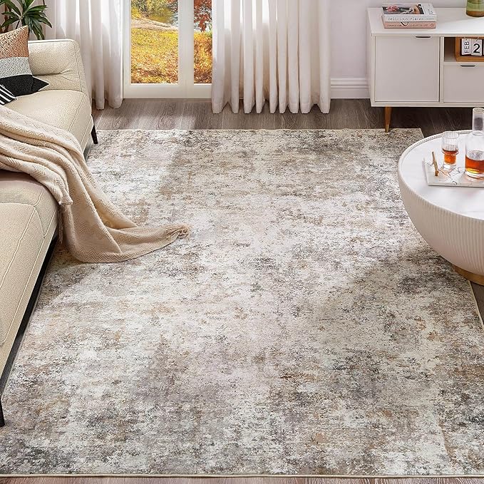 UERMEI 10x13 Area Rug Living Room Rugs - Washable Neutral Modern Abstract Soft Thin Rug Indoor Floor No Slip Rug Carpet for Bedroom Under Dining Table Home Office Decor - Brown Grey